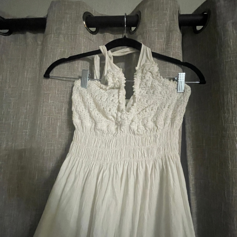 Cream Halter Lace Dress